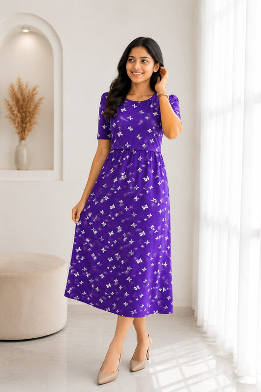 Capri Feeding Wear with Puff Sleeve Purple Butterfly