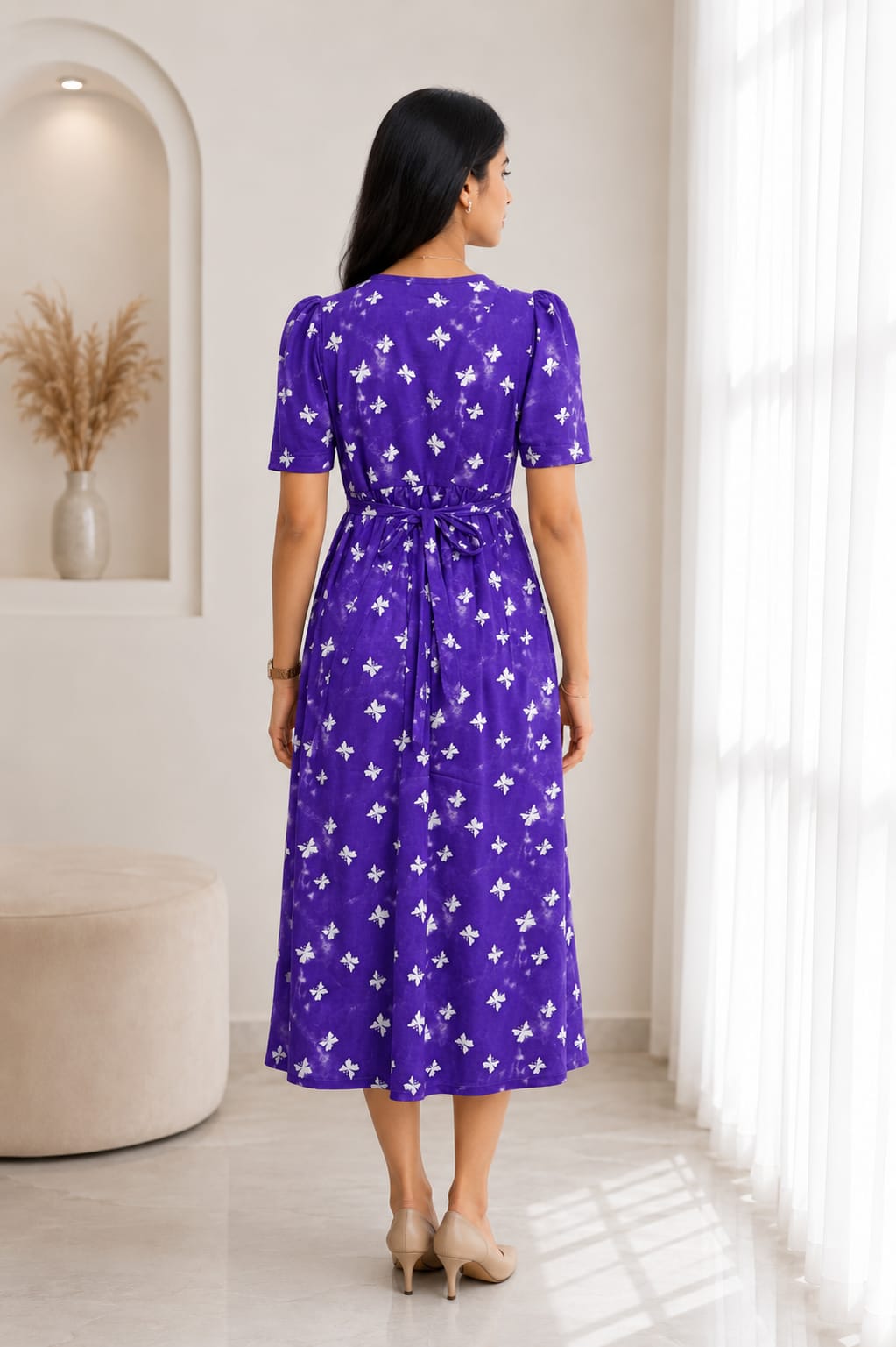 Capri Feeding Wear with Puff Sleeve Purple Butterfly