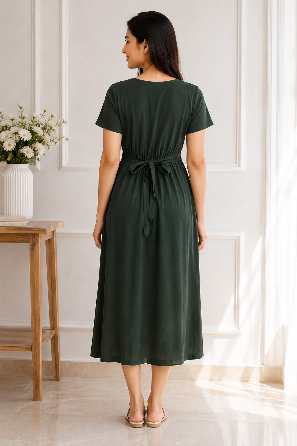 Capri Feeding Wear without Puff Sleeve Plain B green Floral