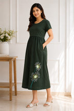 Capri Feeding Wear without Puff Sleeve Plain B green Floral