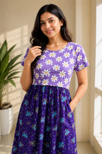 Capri Feeding Wear without Puff Sleeve Purple Koala Daisy
