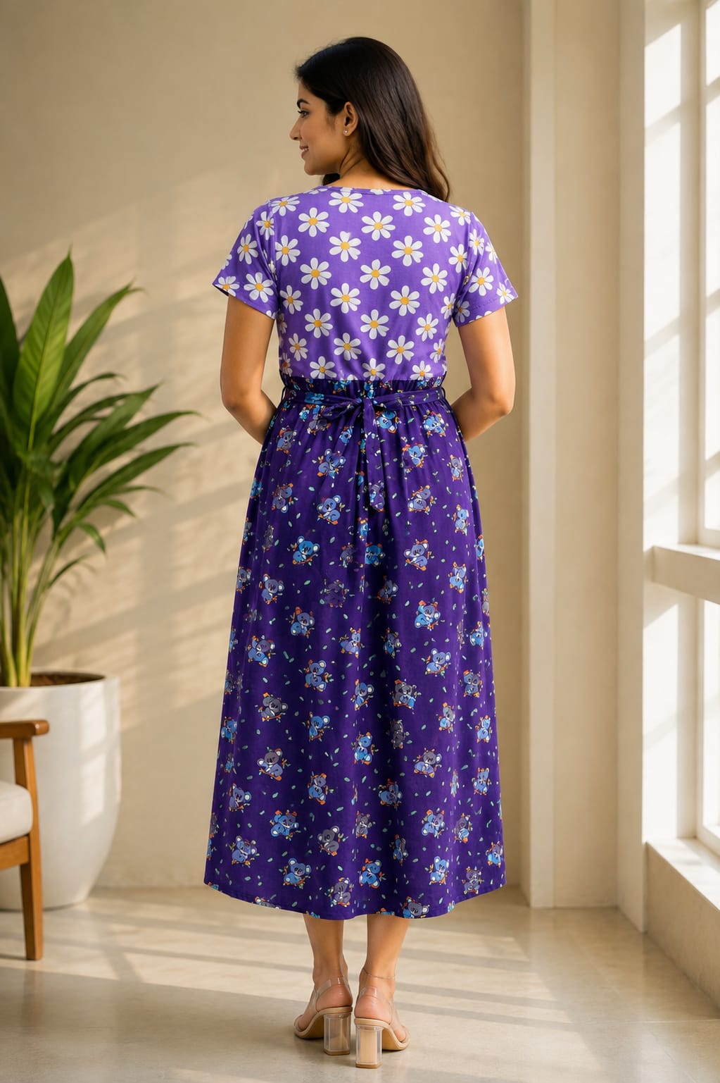 Capri Feeding Wear without Puff Sleeve Purple Koala Daisy