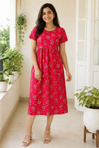 Capri Feeding Wear without Puff Sleeve RED PINK