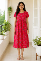 Capri Feeding Wear without Puff Sleeve RED PINK