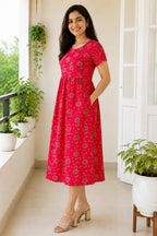 Capri Feeding Wear without Puff Sleeve RED PINK