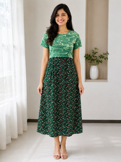 Capri Feeding Wear without Puff Sleeve Olive Sage Floral