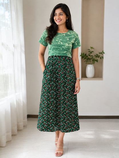 Capri Feeding Wear without Puff Sleeve Olive Sage Floral