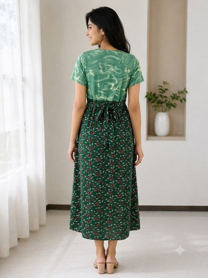 Capri Feeding Wear without Puff Sleeve Olive Sage Floral