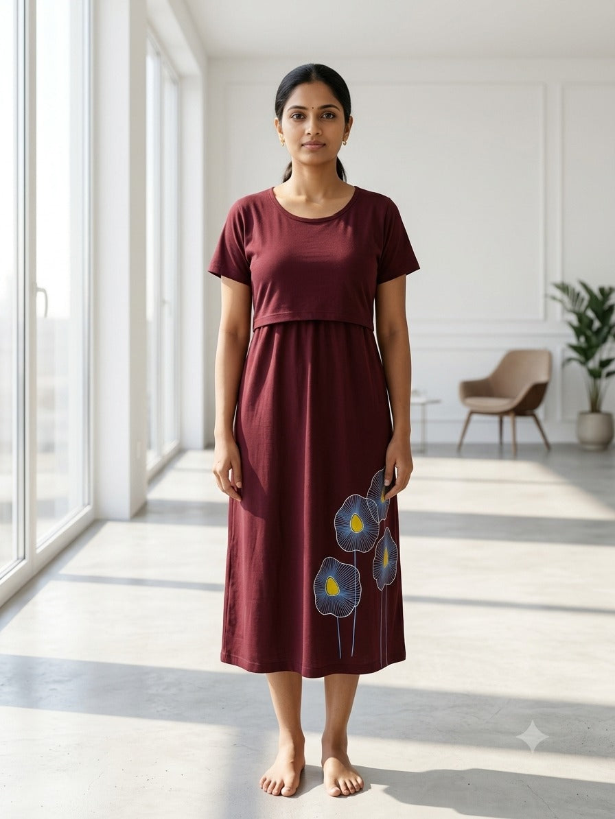 Capri Feeding Wear without Puff Sleeve Maroon petals