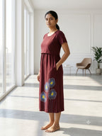 Capri Feeding Wear without Puff Sleeve Maroon petals