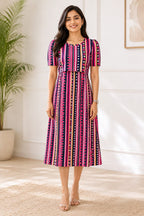Capri Feeding Wear with Puff Sleeve Pink Stripes