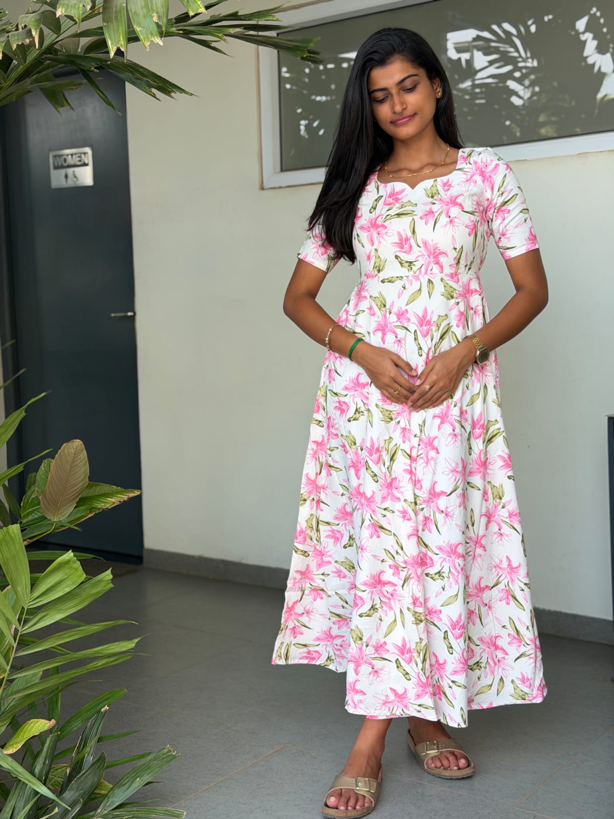 Pink Lily Floral Maxi Dress for women | Floral Cotton Maxi Dresses | LCMP 056