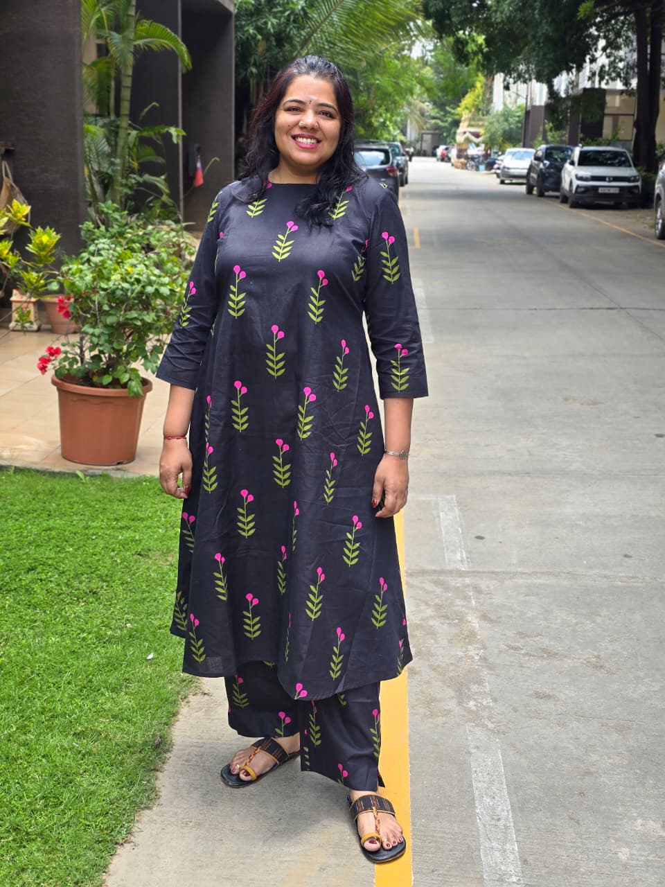 Roselle Black Jaipuri A line Printed Top | LCTR 013