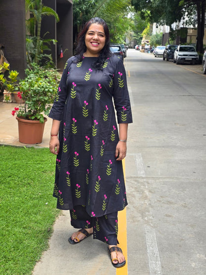 Roselle Black Jaipuri A line Printed Top | LCTR 013