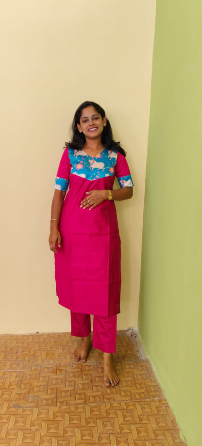 Magenta Bloom Floral Kurta Co Ord Set  | D - 002