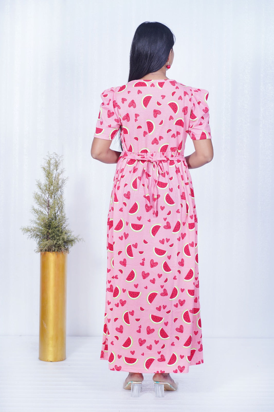 Zipless Feeding Maternity Gown- Puff sleeve 52 inches