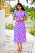 Feeding Wear with Puff Sleeve Pink Blue Butterfly 47 inches