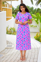 Feeding Wear with Puff Sleeve Pink Blue Butterfly 47 inches