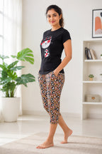 Fun Size Cat Cotton Capri Night Suit for Women | Soft Lounge Wear