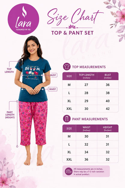 Fun Size Cat Cotton Capri Night Suit for Women | Soft Lounge Wear