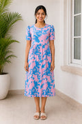 Capri Feeding Wear with Puff Sleeve Pink Blue Dyed