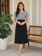 Capri Feeding Wear without Puff Sleeve Plain Black Checkers