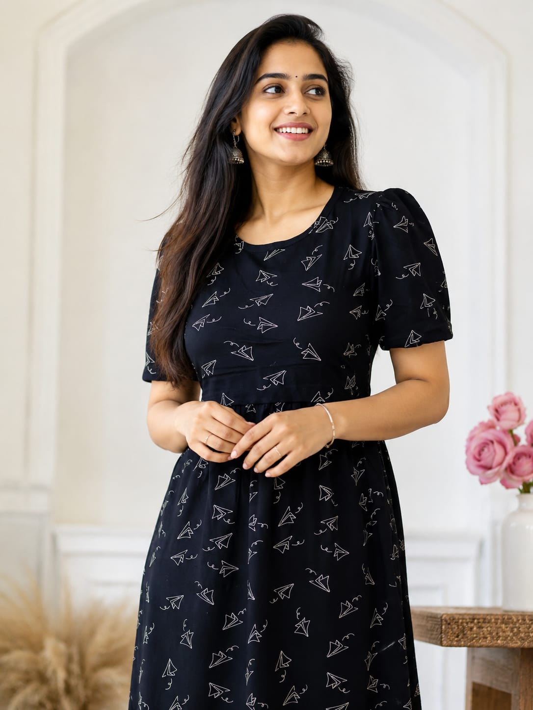 Capri Feeding Wear with Puff Sleeve Black Rocket