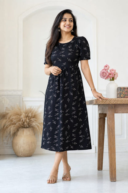 Capri Feeding Wear with Puff Sleeve Black Rocket