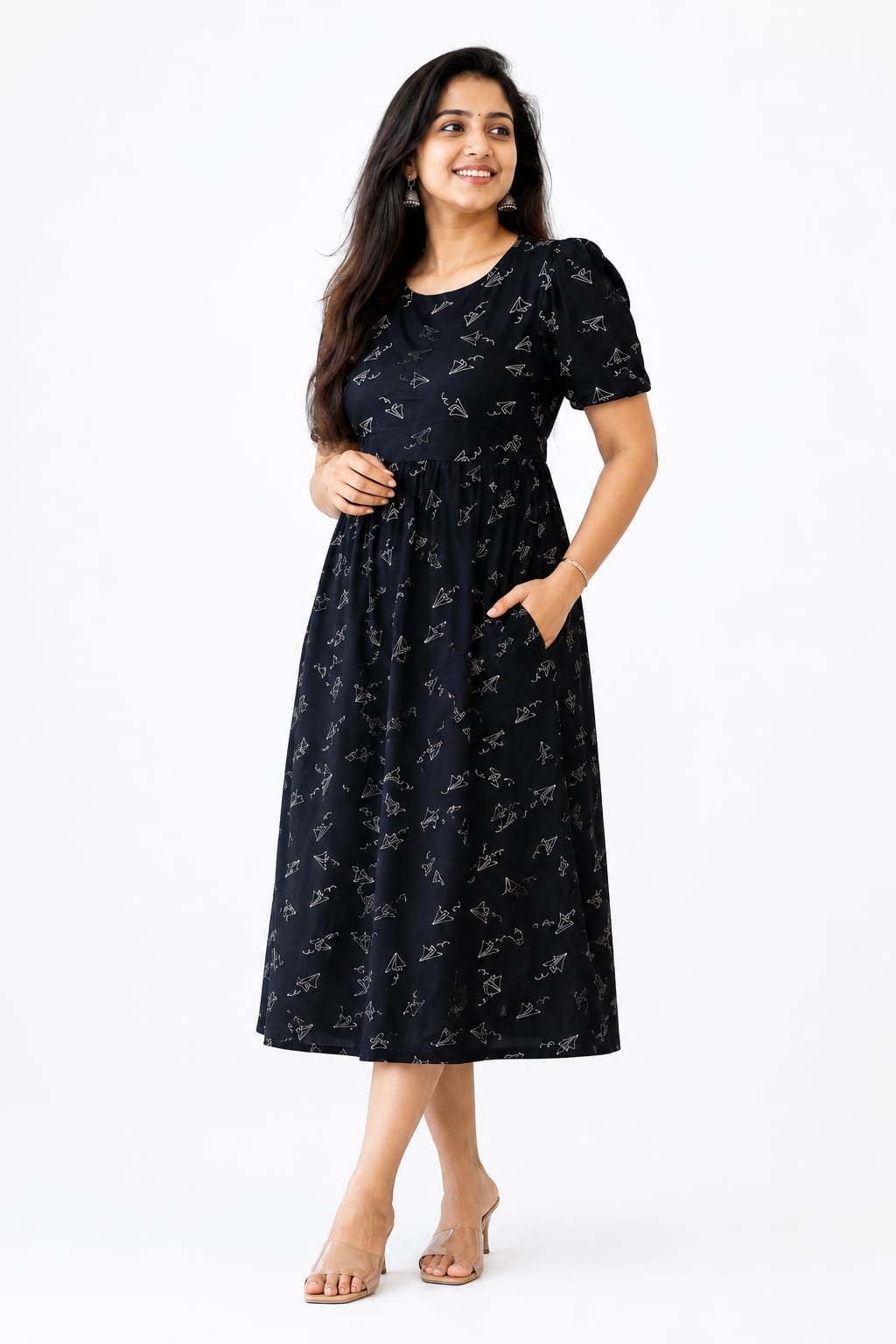 Capri Feeding Wear with Puff Sleeve Black Rocket