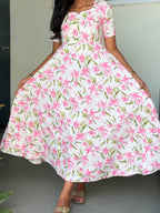 Pink Lily Floral Maxi Dress for women | Floral Cotton Maxi Dresses B - 004