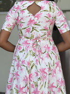 Pink Lily Floral Maxi Dress for women | Floral Cotton Maxi Dresses B - 004