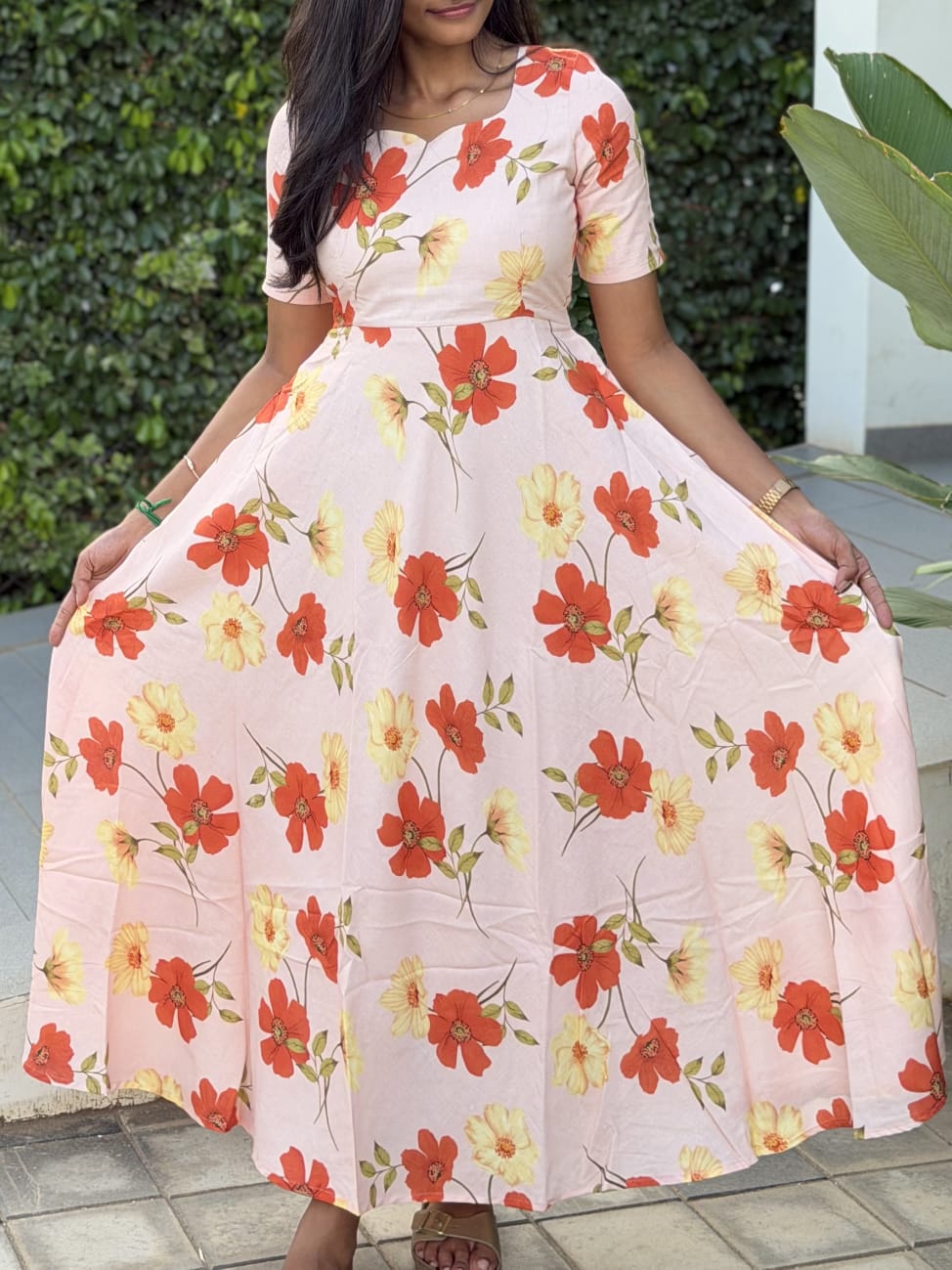 Blush Blossom Floral Maxi Dress for women | Floral Cotton Maxi Dresses | B - 003