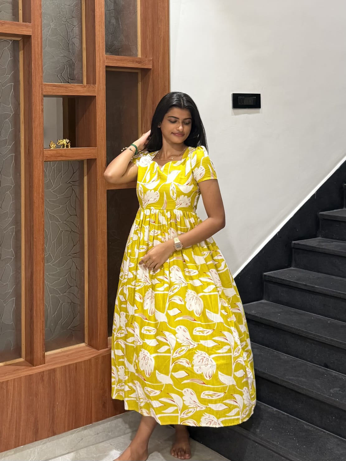 Golden petals Maxi Dress for women | Floral Cotton Maxi Dresses |B - 006