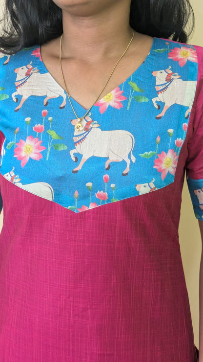 Magenta Bloom Floral Kurta Co Ord Set  | D - 002