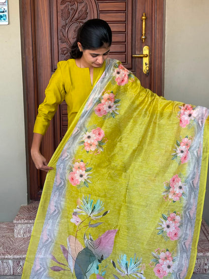 Lime Bloom Floral 3-Piece Dupatta Kurta Set J - 002