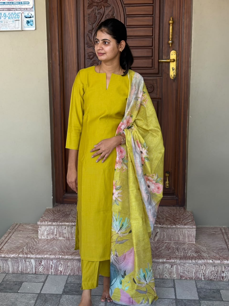 Lime Bloom Floral 3-Piece Dupatta Kurta Set J - 002