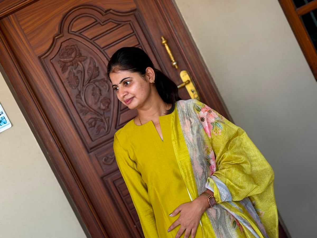 Lime Bloom Floral 3-Piece Dupatta Kurta Set J - 002