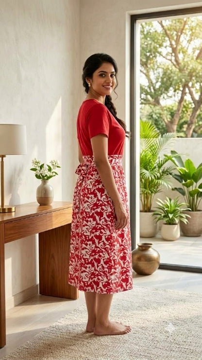 Capri Feeding Wear without Puff Sleeve Plain Crimson Muse