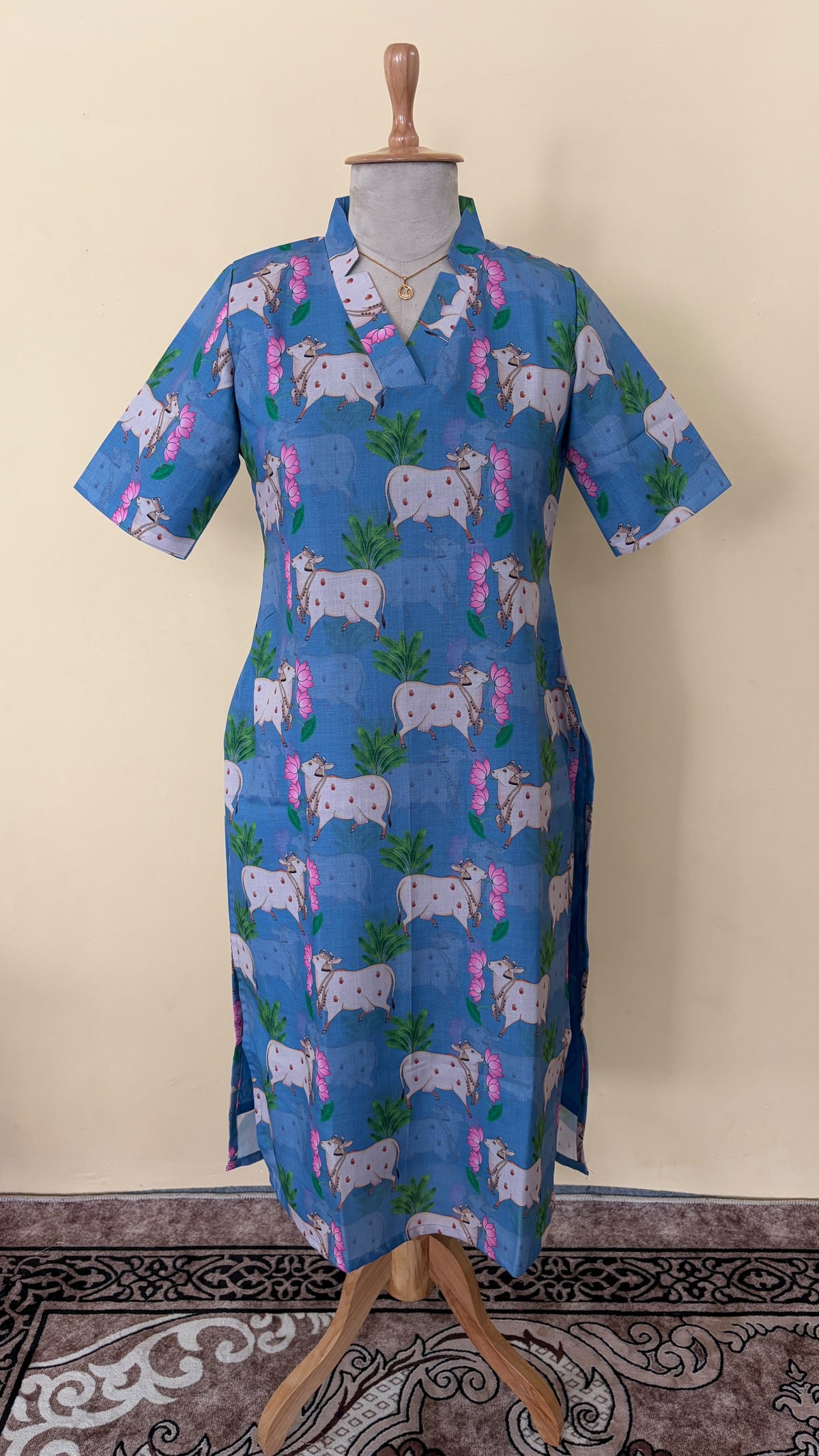 Blue Pichwai Cow Print Co-ord Set | D-008