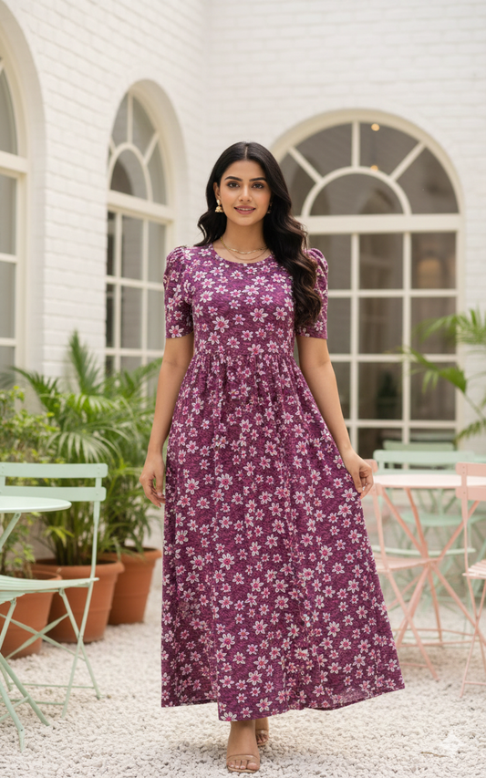 Casual Lounge Wear Non Feeding with puff Wine Floral