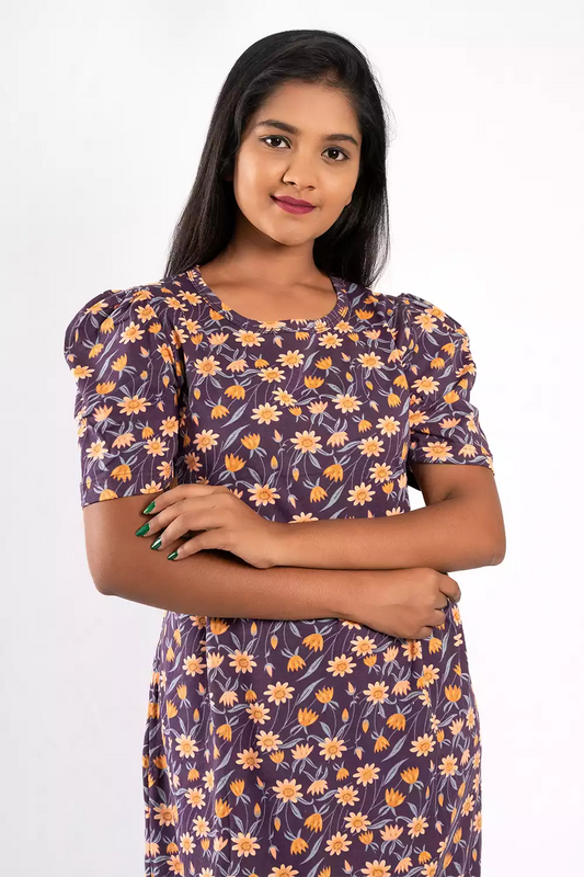 Capri Feeding Wear with Puff Sleeve Wine Flower