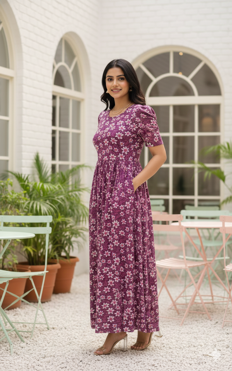 Casual Lounge Wear Non Feeding with puff Wine Floral