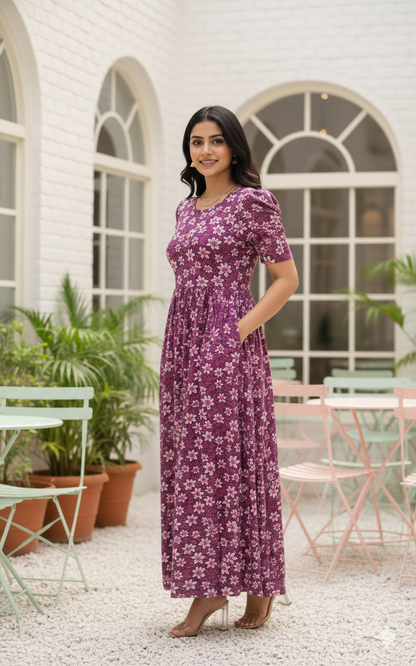 Casual Lounge Wear Non Feeding with puff Wine Floral