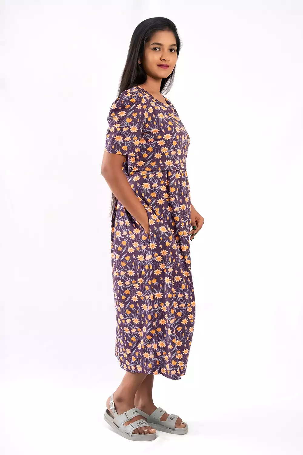 Capri Feeding Wear with Puff Sleeve Wine Flower