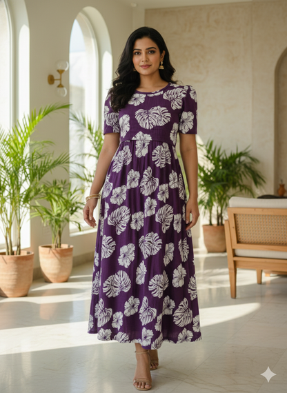 Purple White Leaf Feeding Maternity Wear