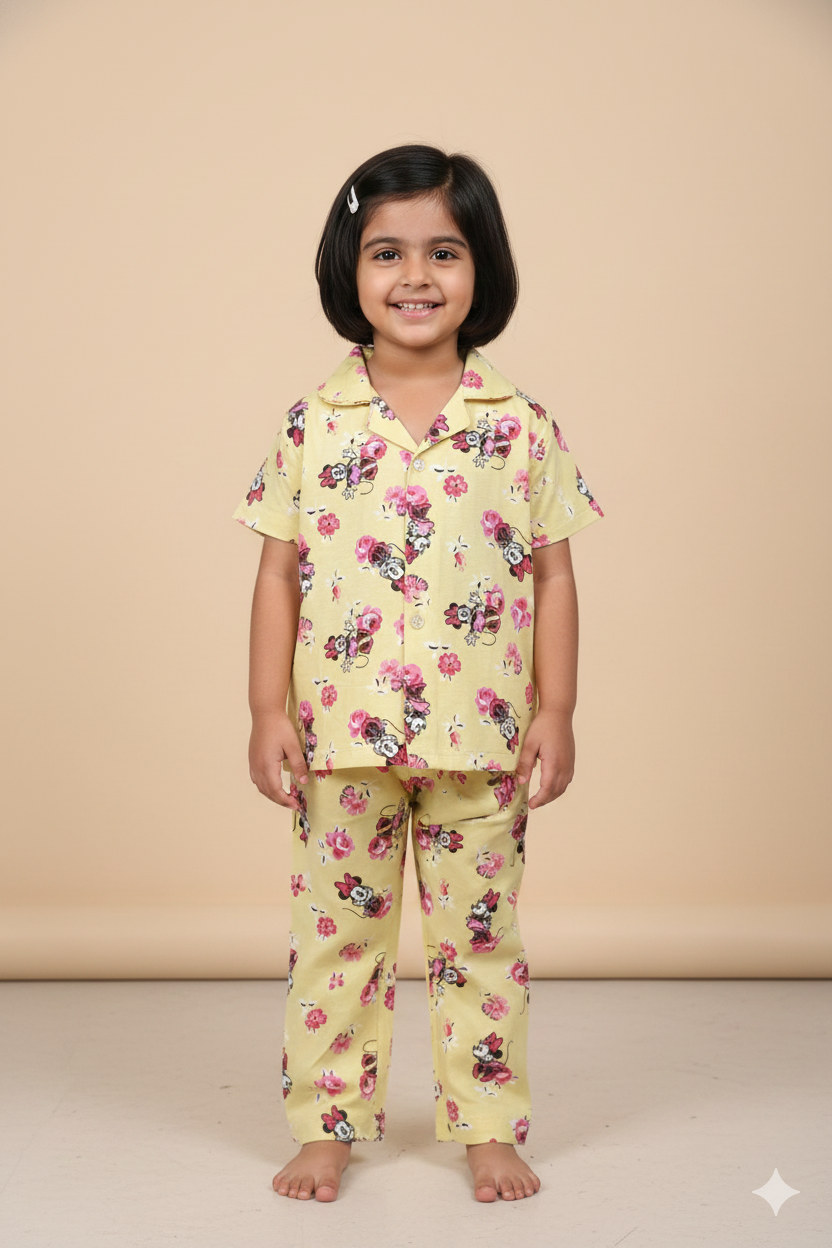 Yellow Mickey Printed kids nightsuit set