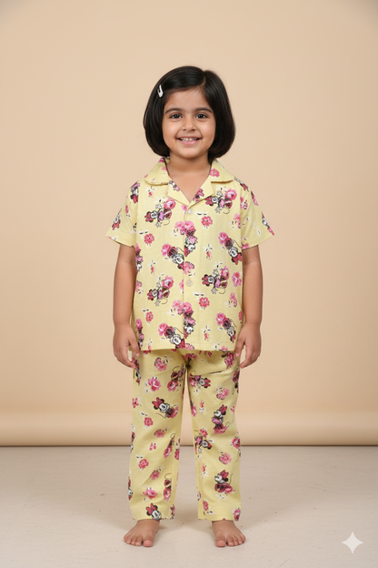 Yellow Mickey Printed kids nightsuit set
