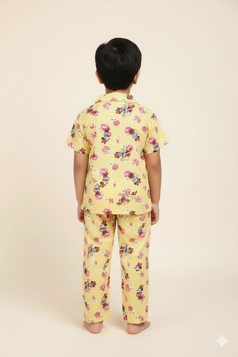 Yellow Mickey Printed kids nightsuit set