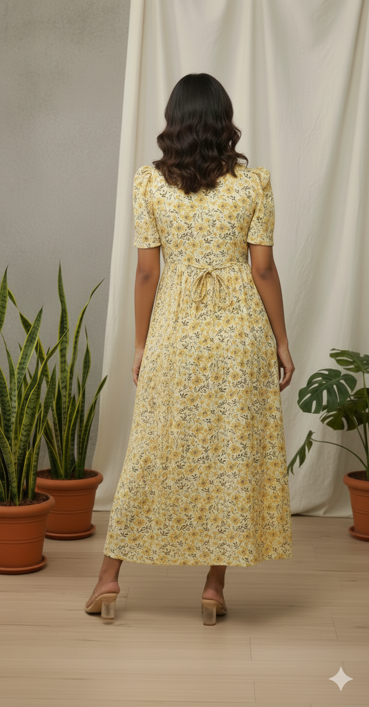 Women’s Printed White Yellow Floral &Black pink Floral Maxi Dress Combo