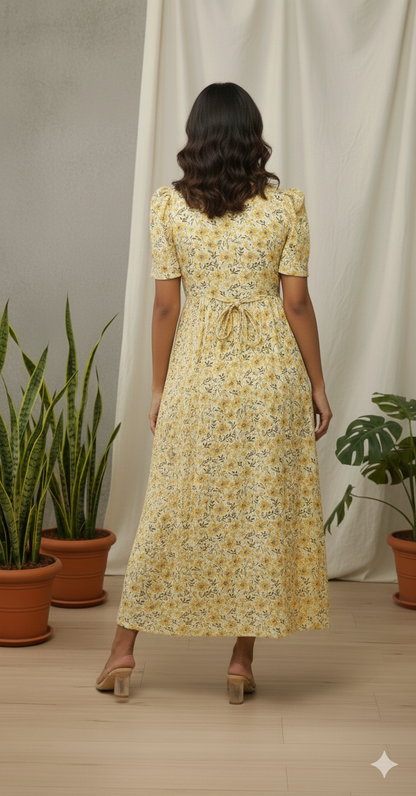Women’s Printed White Yellow Floral &Black pink Floral Maxi Dress Combo